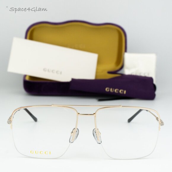 BRAND NEW Gucci GG1415O 001 Gold Demo Pilot Women Eyeglasses GG 1415O - Picture 1 of 11